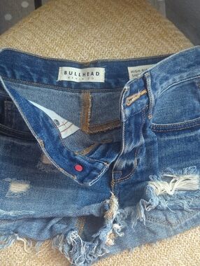 Bullhead Blue Distressed High-Rise Denim Cutoff Shorts